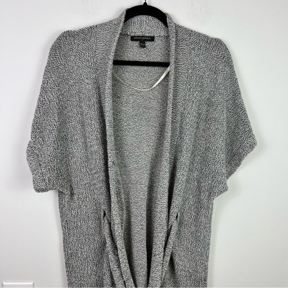 Banana Republic Factory Heather Gray Short Sleeve Cardigan with Tie Bat Sleeve - Picture 2 of 7